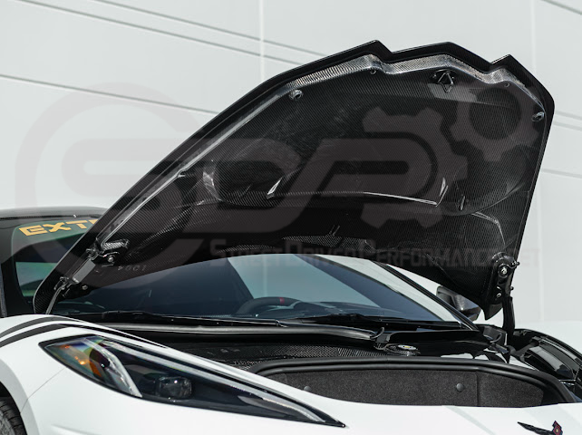 2020-PRESENT CHEVROLET CORVETTE C8 | ZR1 REPLICA STYLE DOUBLE SIDED CARBON FIBER FRONT VENTED HOOD